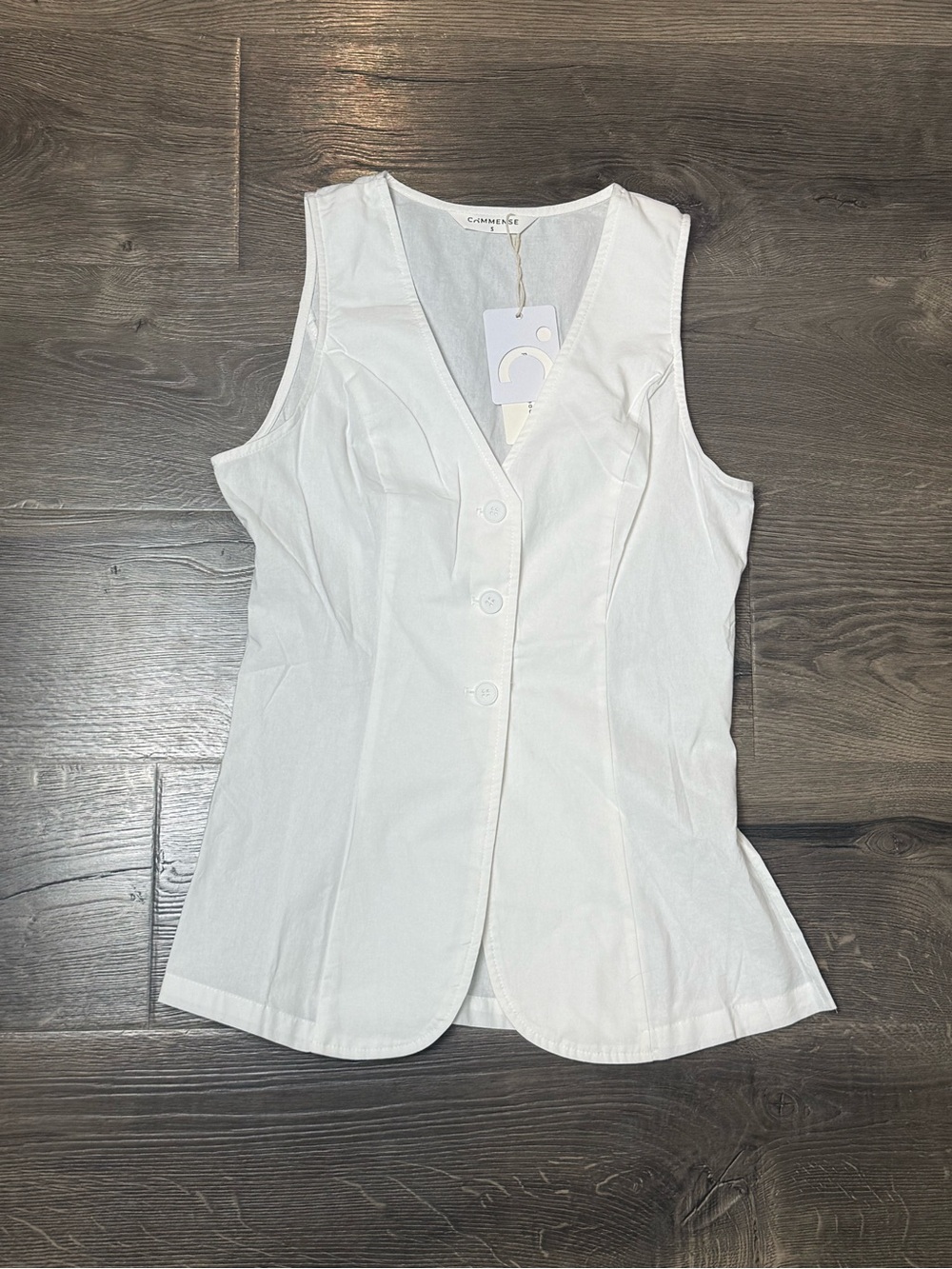 Sleeveless White Button-Front Top
